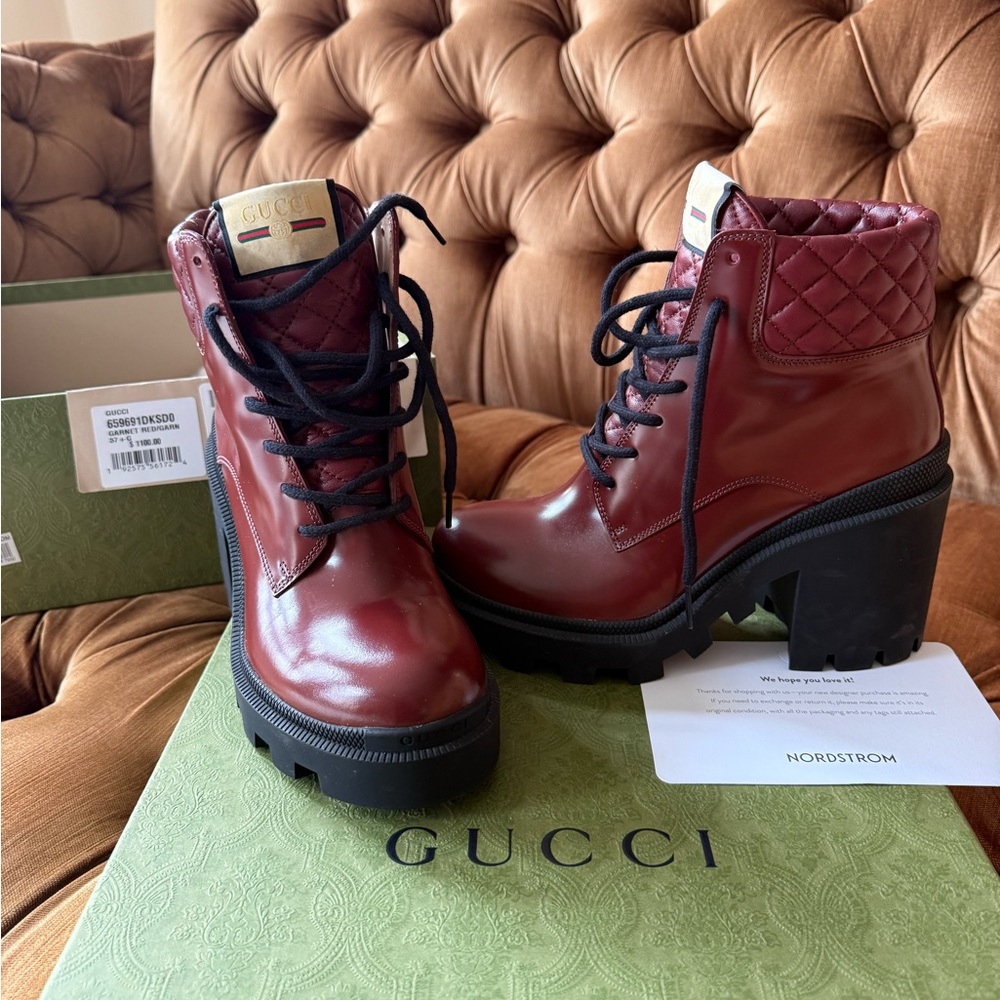 Gucci Women's Burgundy Lace-Up Boots